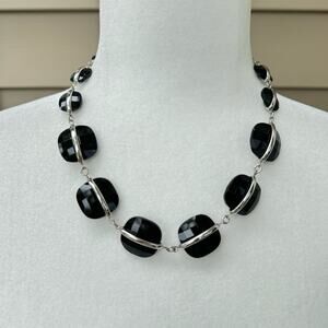 Black Faceted Beaded Necklace with Silver Lia Sophia Hype Statement NWOT